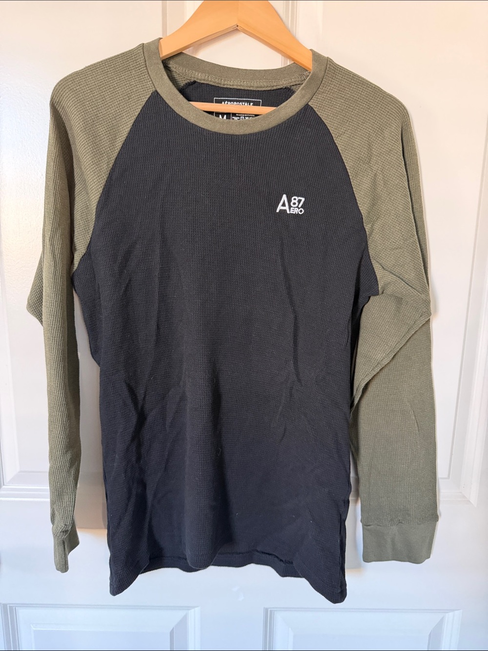 Aeropostale Black Body with Olive Green Raglan Long Sleeve Tee